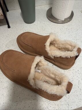 UGG Chestnut Brown Suede Shearling-Lined Slip-Ons